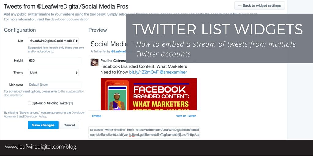 Twitter Lists widget shows tweets from multiple Twitter accounts