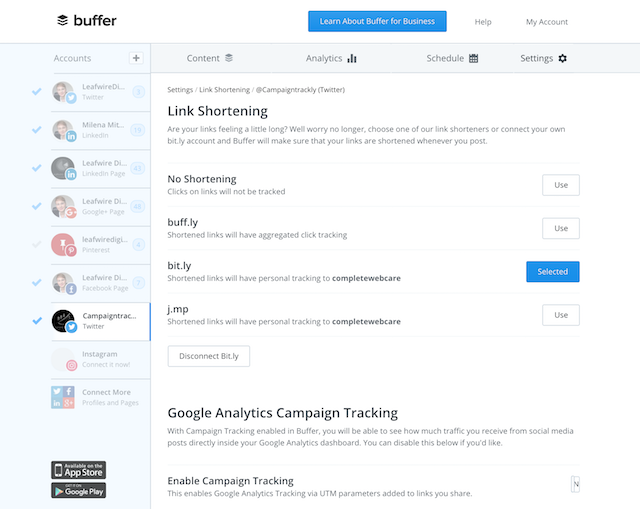 Image shows how you can ask Buffer not to auto-track your marketing campaigns