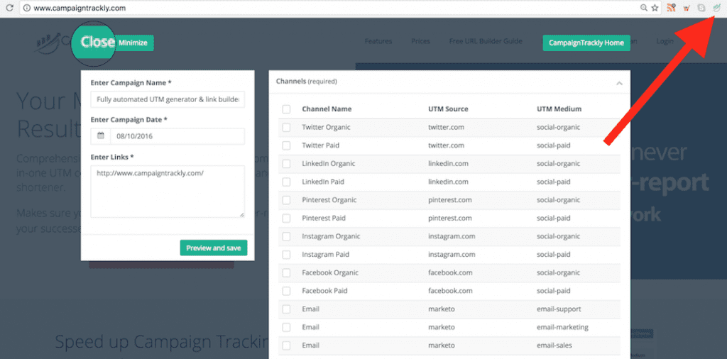 Use CampaignTrackly anywhere in Chrome to tag and build cutom URLs in seconds