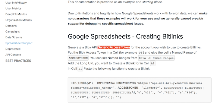 Bitly for Google Spreadsheets