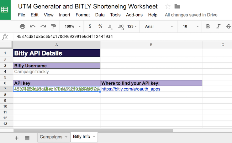 Set up Your Spreadsheet with Bitly Access