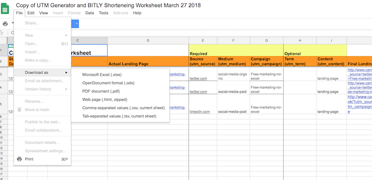 donload the UTM generator spreadsheet