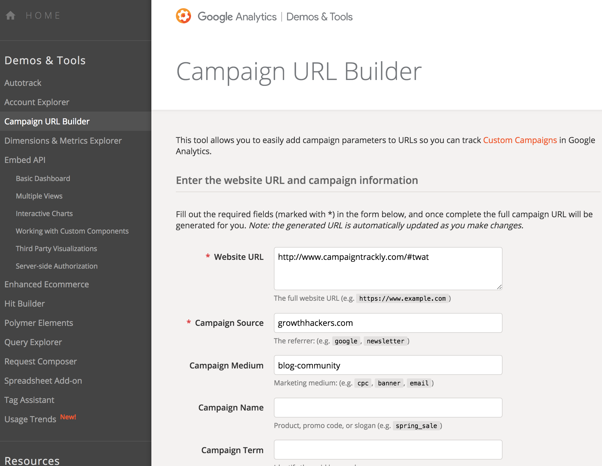 Google URL Builder Screengrab