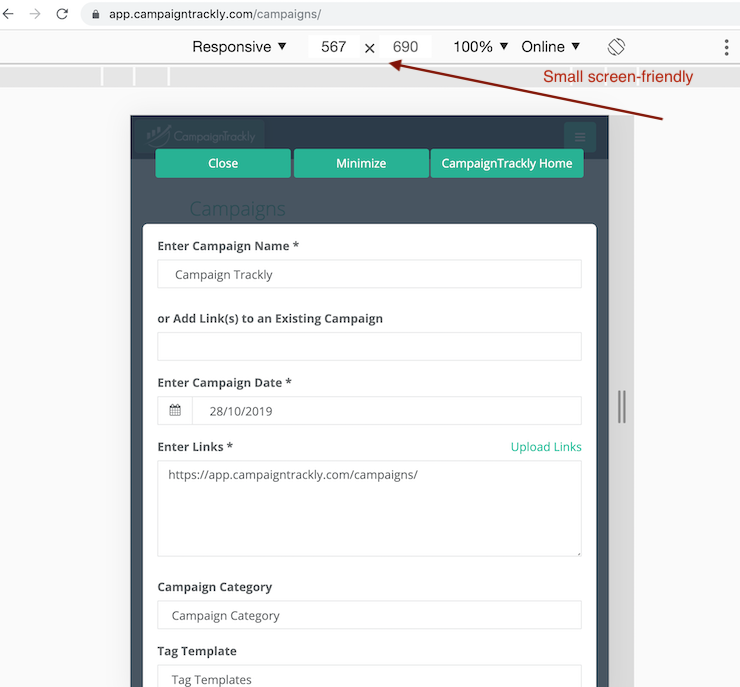 CampaignTrackly Chrome Browser Mobile View