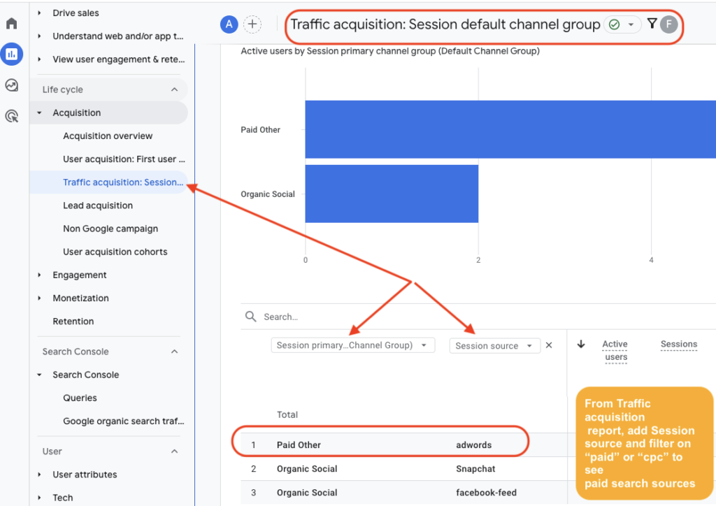 find utm source for paid media using the acquisition report