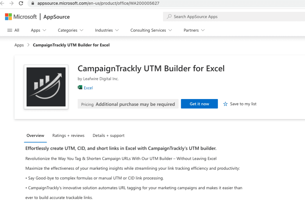 Excel UTM Builder Add-in for CampaignTrackly