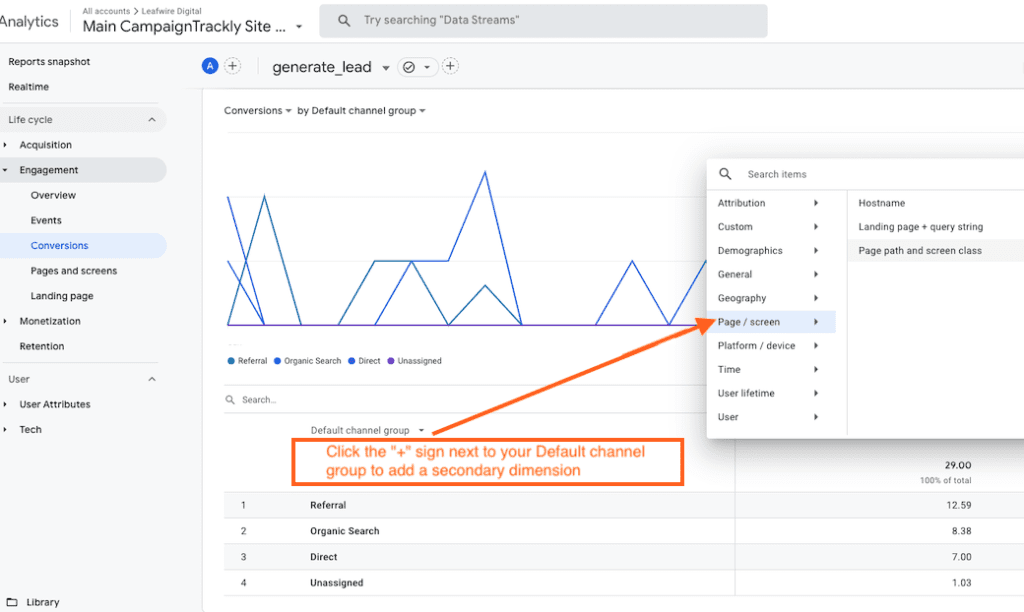 Add page path to GA 4 generate_lead custom event report
