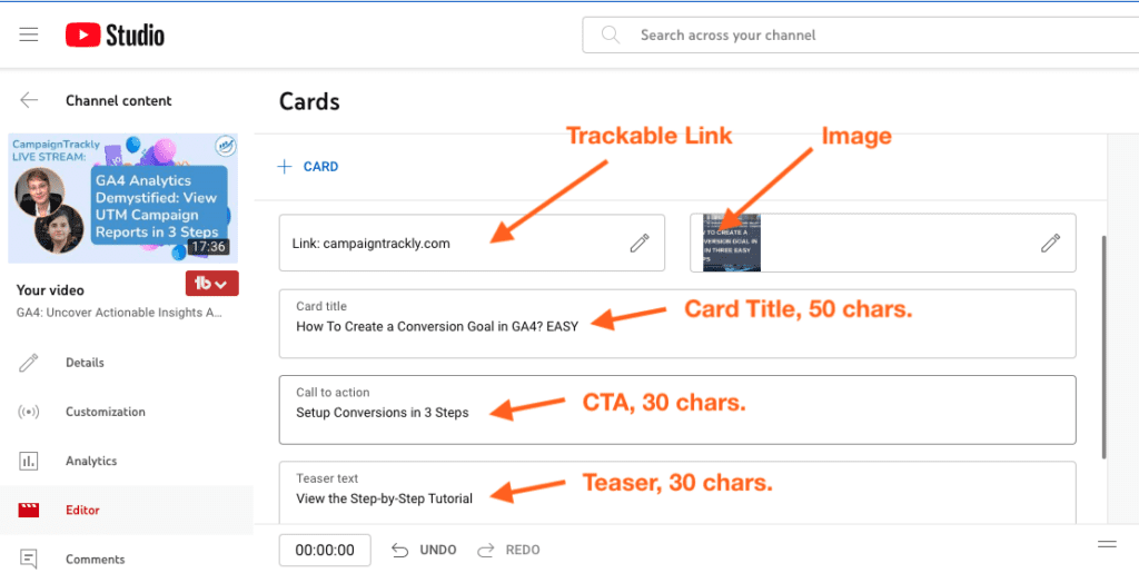 Track Youtube Video Using a Link Info Card: How to set it up