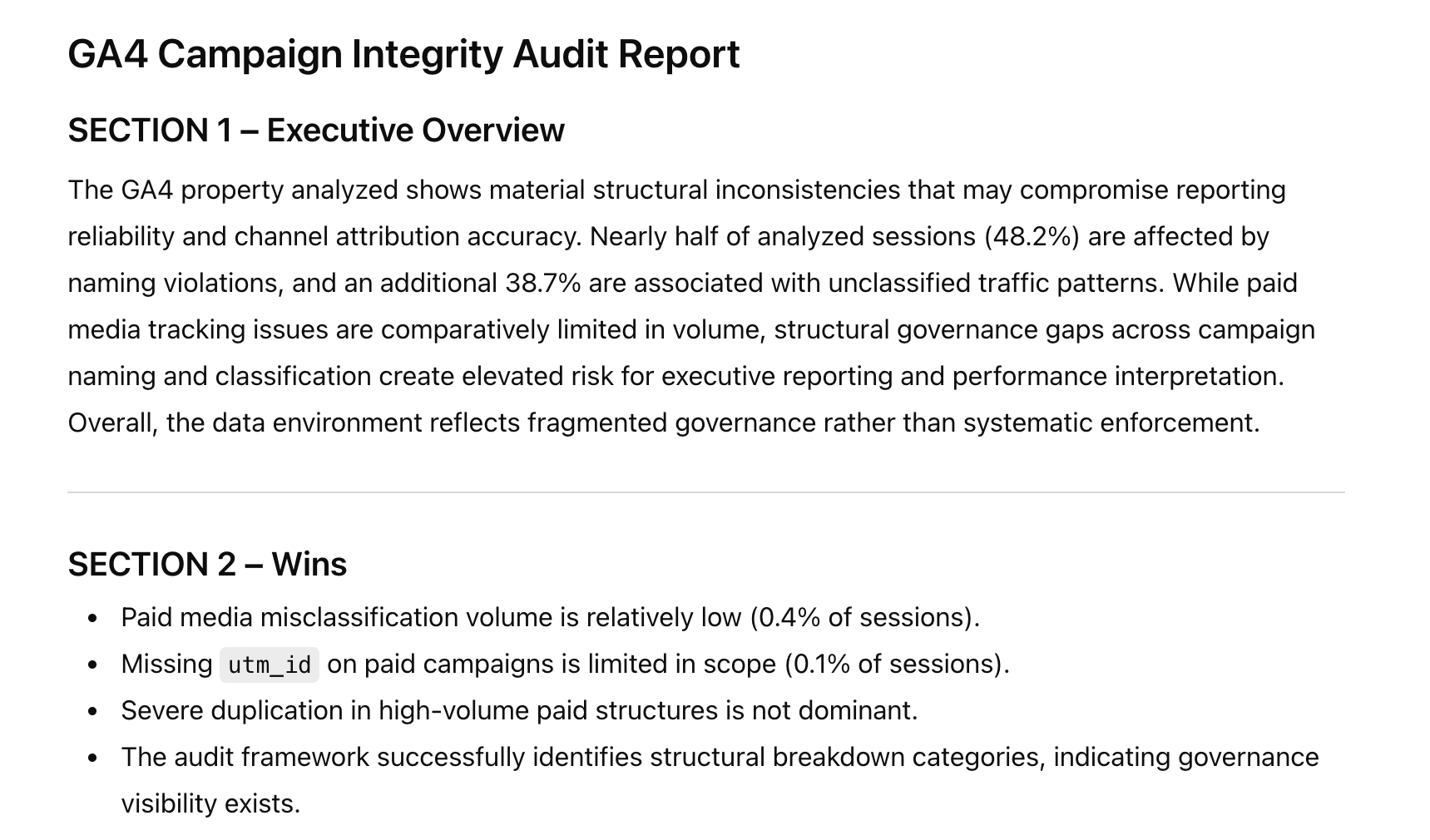 Marketing data integrity audit report narrative