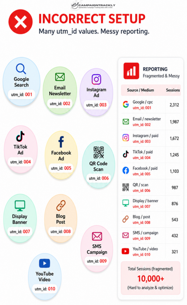 An Incorrectly set up omnichannel campaign will have different utm_ids